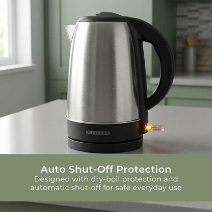 MELISSA Electric Kettle | 1.7 l | 2200 W | Stainless steel | 360° Rotating Base | Concealed Heating Element | Strix® controller | Boil-dry Protection