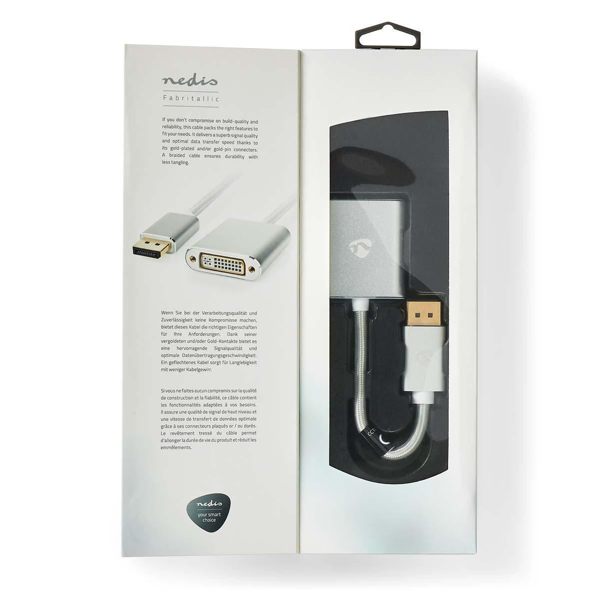 Nedis DisplayPort Cable | DisplayPort Male | DVI-D 24+1-Pin Female | 1080p | Gold Plated | 0.20 m | Round | Braided | Silver | Cover Window Box
