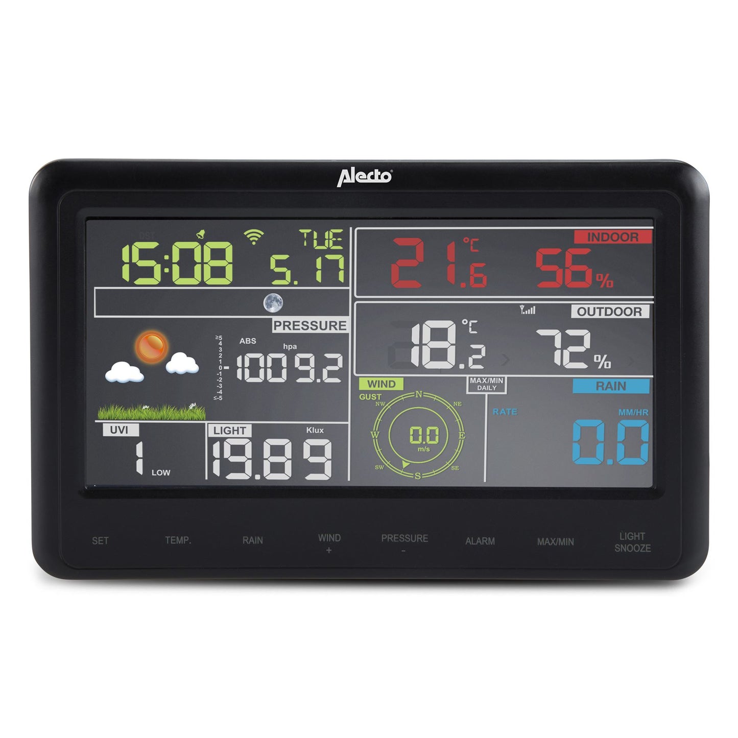 Alecto WS-5500 | 8-in-1 Wi-Fi Smart Weather Station | Indoor and Outdoor Temperature, Forecast, Wind, Pressure, Humidity, Rain & More | Outside Wireless sensor | Application | Grey