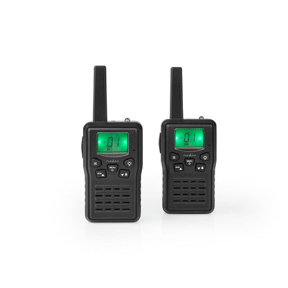 Nedis Walkie-Talkie Set | 2 Handsets | Up to 10 km | Frequency channels: 8 | PTT / VOX | up to 6 Hours | Charging base included | Headphone output | Black