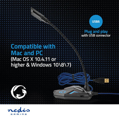 Nedis Streaming & Gaming Microphone | Used for: Desktop / Notebook | USB | Connection output: 1x 3.5 mm Audio Out | On/Off switch | Headphone output