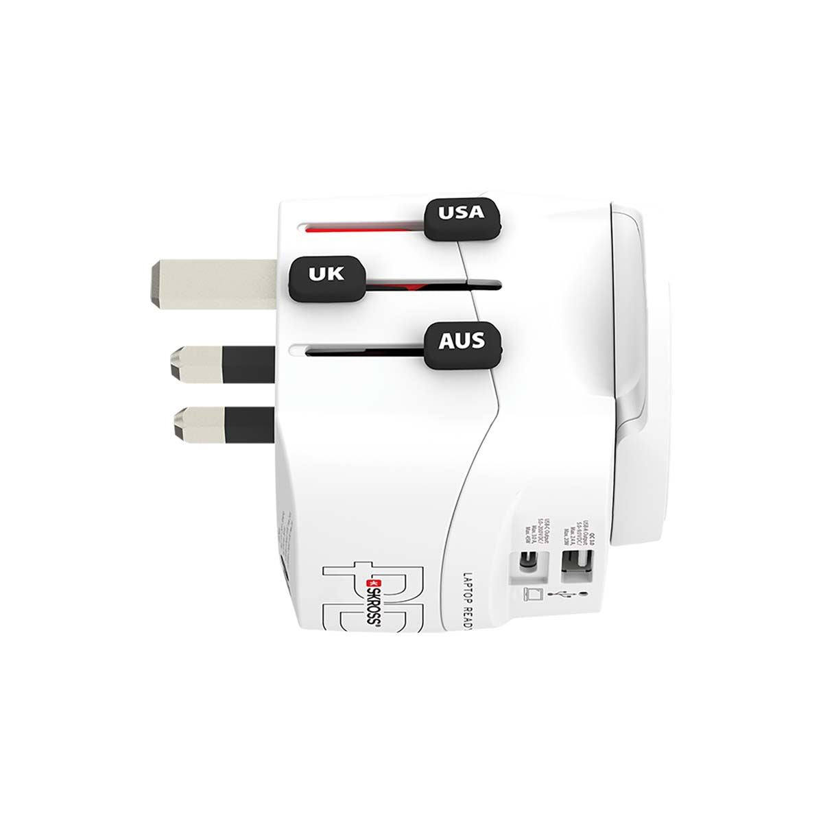 Skross SKR1302474 | Travel adapter 3-pole earthed with integrated fast charging 45 watt PD USB charger (1 x USB C & 1 x USB)