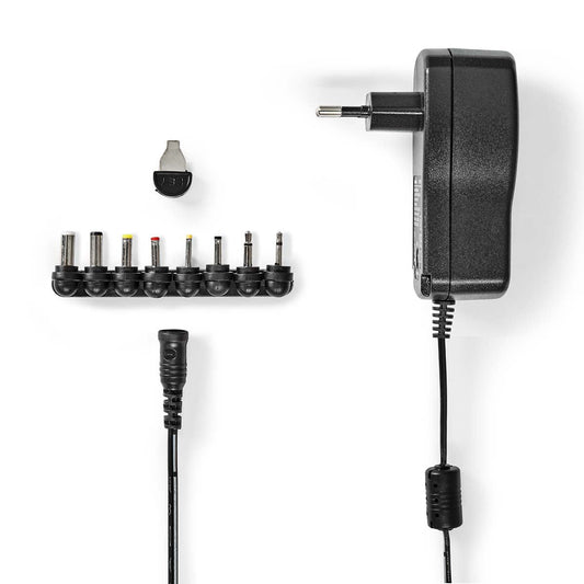 Nedis Universal EU AC Power Adapter | 18 W | 3 - 12 V DC | 1.10 m | 1.5 A | 8 plug(s) | Black