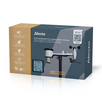 Alecto WS5200 | 6-in-1 Wi-Fi Weather Station | Indoor and Outdoor Temperature, Forecast, Wind, Pressure, Humidity, Rain & More | Outside Wireless sensor | Application | Black