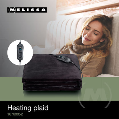 MELISSA Electric Blanket Overblanket | 1 Person | 180 x 130 cm | 3 Heat Settings | Washable | Overheating protection | Controller | Fleece | Black