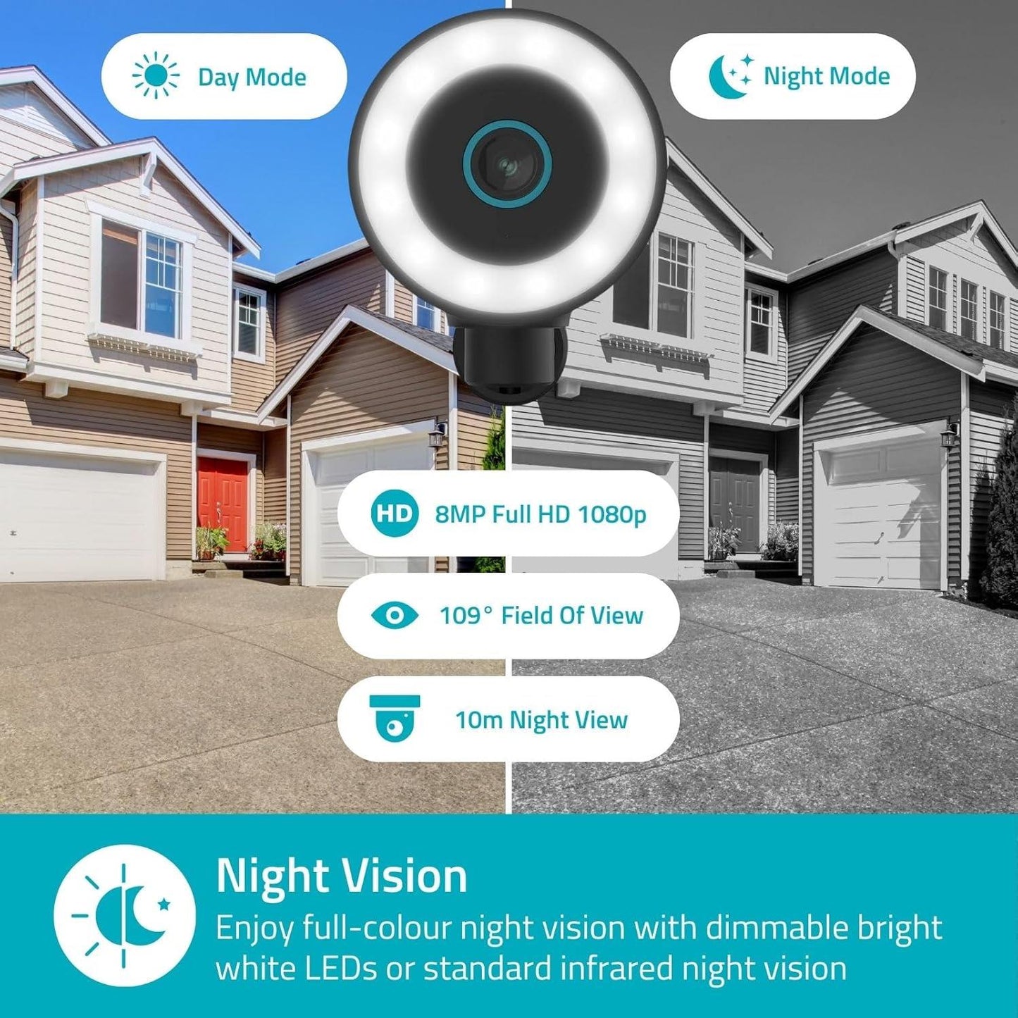 Nedis SmartLife Outdoor Camera | Wi-Fi | Spotlight | 4K / 3840x2160 | IP65 | Cloud Storage (optional) / microSD (not included) / Onvif | 5 V DC | With motion sensor | Night vision | Black