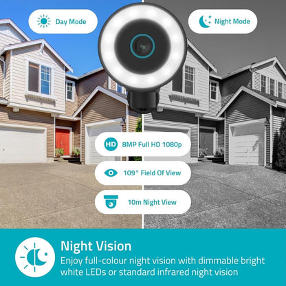 Nedis SmartLife Outdoor Camera | Wi-Fi | Spotlight | 4K / 3840x2160 | IP65 | Cloud Storage (optional) / microSD (not included) / Onvif | 5 V DC | With motion sensor | Night vision | Black