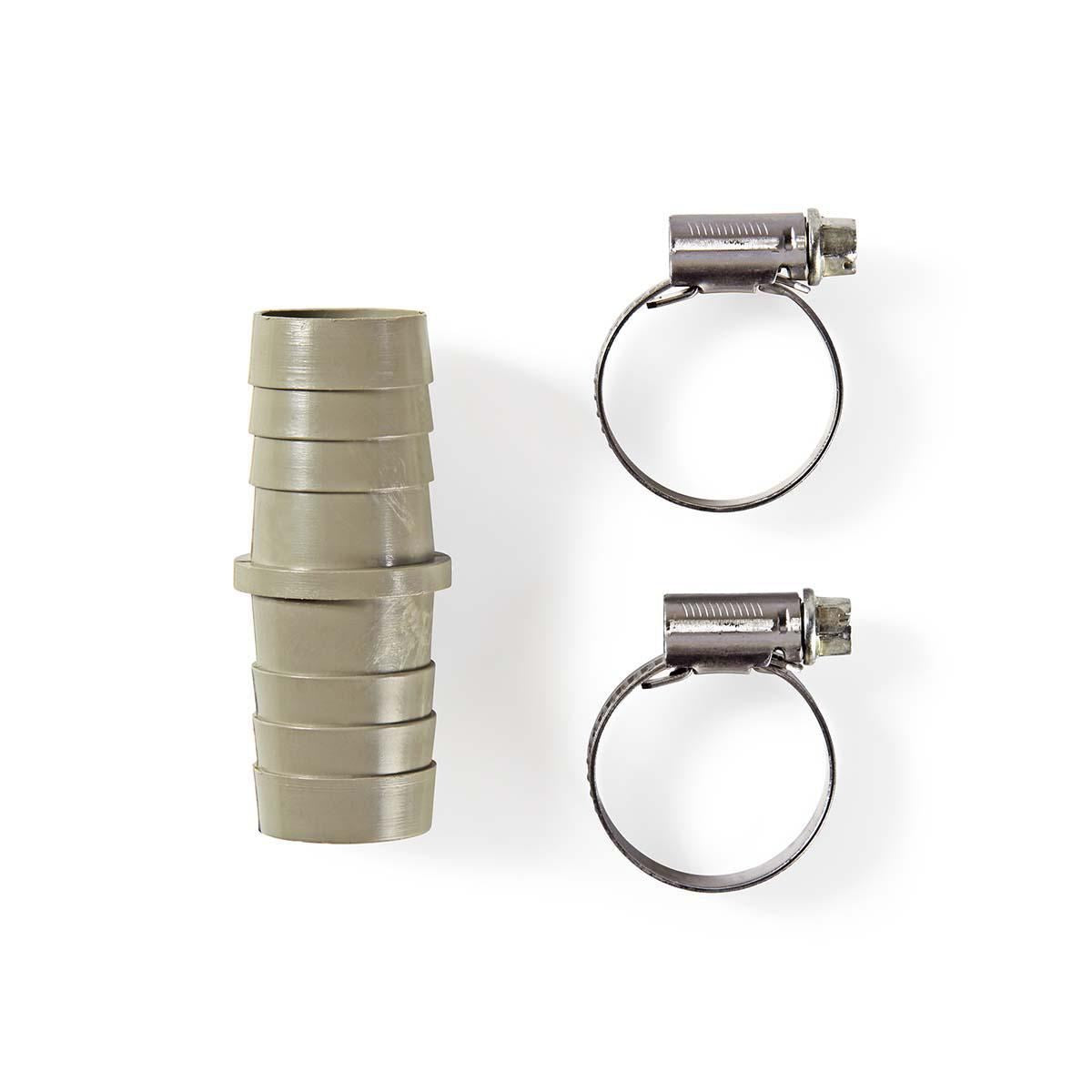 Nedis Hose Extension Adapter with 2 Hose Clips | 19 mm | 19 mm | Grey / Metal