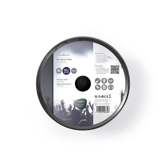 Nedis Microphone Cable | 2 x 0.12 mm² | Copper | 100.0 m | Round | PVC | Dark Grey | Reel