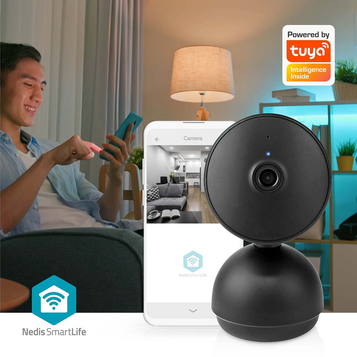 Nedis SmartLife Indoor Camera | Wi-Fi | Full HD 1080p | Pan tilt | Cloud Storage (optional) / microSD (not included) / Onvif | With motion sensor | Night vision | Black