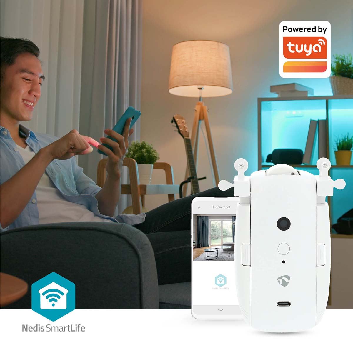 Nedis SmartLife Curtain Robot | I Rail / U Rail | Curtains / Drapes | Battery Powered / USB Powered | 4000 mAh | Bluetooth® | White
