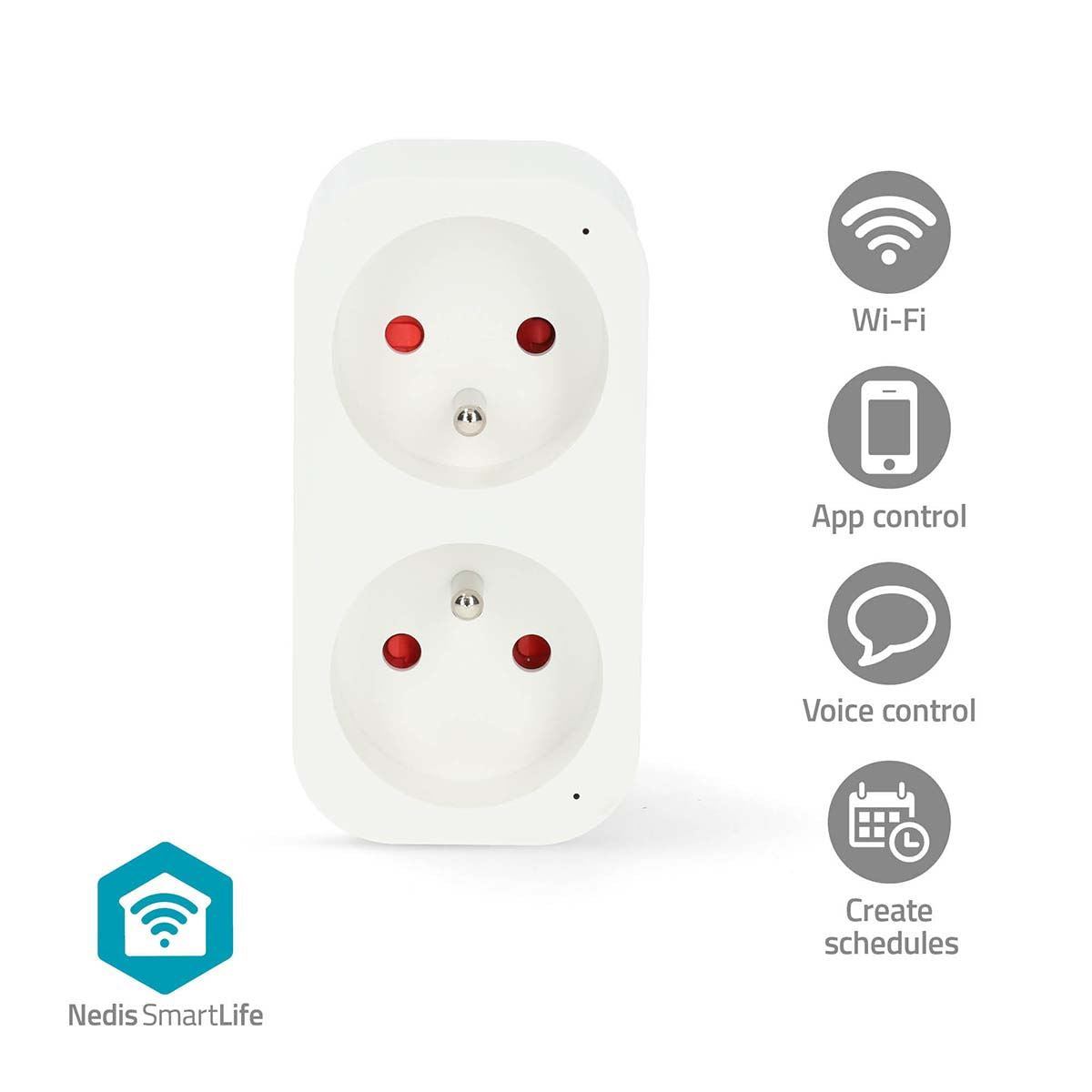 Nedis SmartLife Smart Plug | Wi-Fi | IP21 | Power meter | 3680 W | Type E (CEE 7/6) | 0 - 55 °C | Android™ / IOS | 2-Way | White | 1 pcs