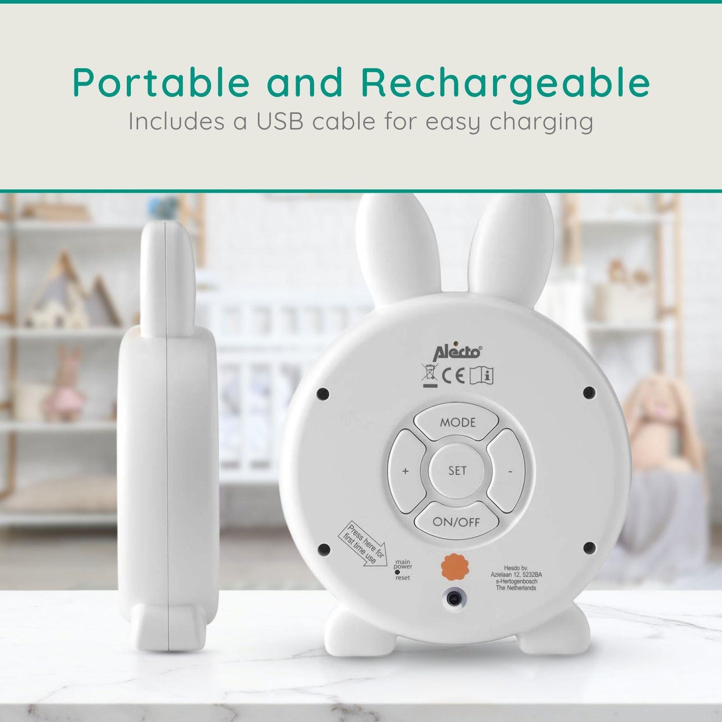 Alecto BC100BUNNY | Sleep Trainer & Night Lamp Light / Alarm Clock - Rabbit