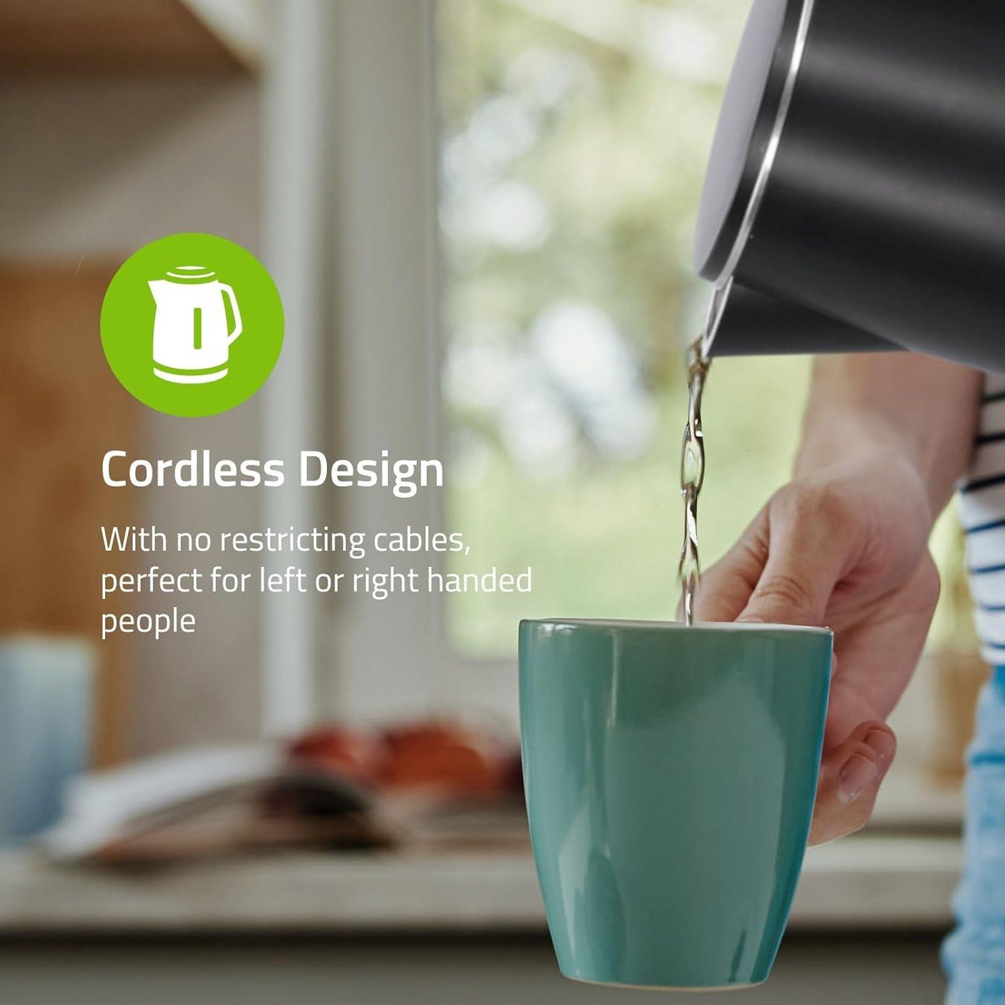 Nedis Electric Kettle | 1.5 l | Plastic | Black | Rotatable 360 degrees | Concealed heating element | Strix® controller | Boil-dry protection