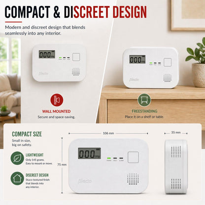 Alecto COA3910 Carbon monoxide Alarm with 10 year Sensor Runtime & LCD Display | EN50291-1:20180 | White