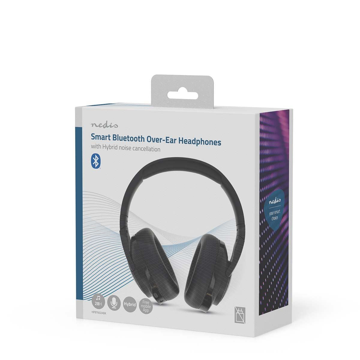 Nedis Wireless Over-Ear Headphones | Maximum battery play time: 28 hrs | Built-in microphone | Press Control | Hybrid (ENC + ANC) | Voice control support | Volume control | Black
