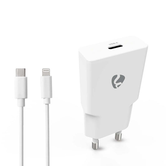 Nedis Wall Charger | 20 W | GaN | PD3.0 | Quick charge feature | 1.67 / 2.22 / 3.0 A | Number of outputs: 1 | USB-C™ | Lightning 8-Pin (Loose) Cable | 1.00 m | Automatic Voltage Selection | White