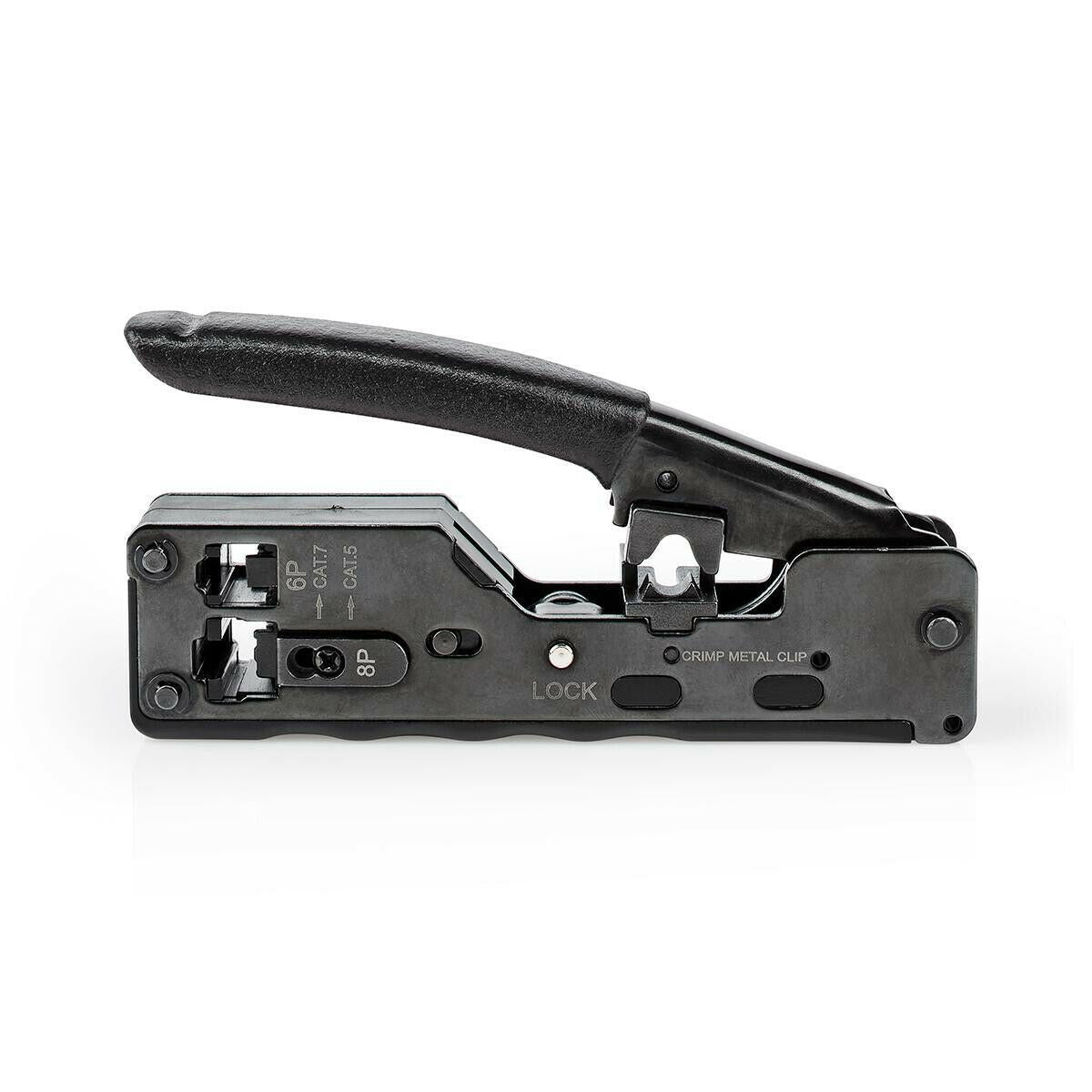 Nedis CCGG89505BK | Crimp pliers | CAT5 / CAT5e / CAT6 / CAT6a / CAT7 / RJ12 / RJ45 | Cutting / Plier | ABS / Steel | Black