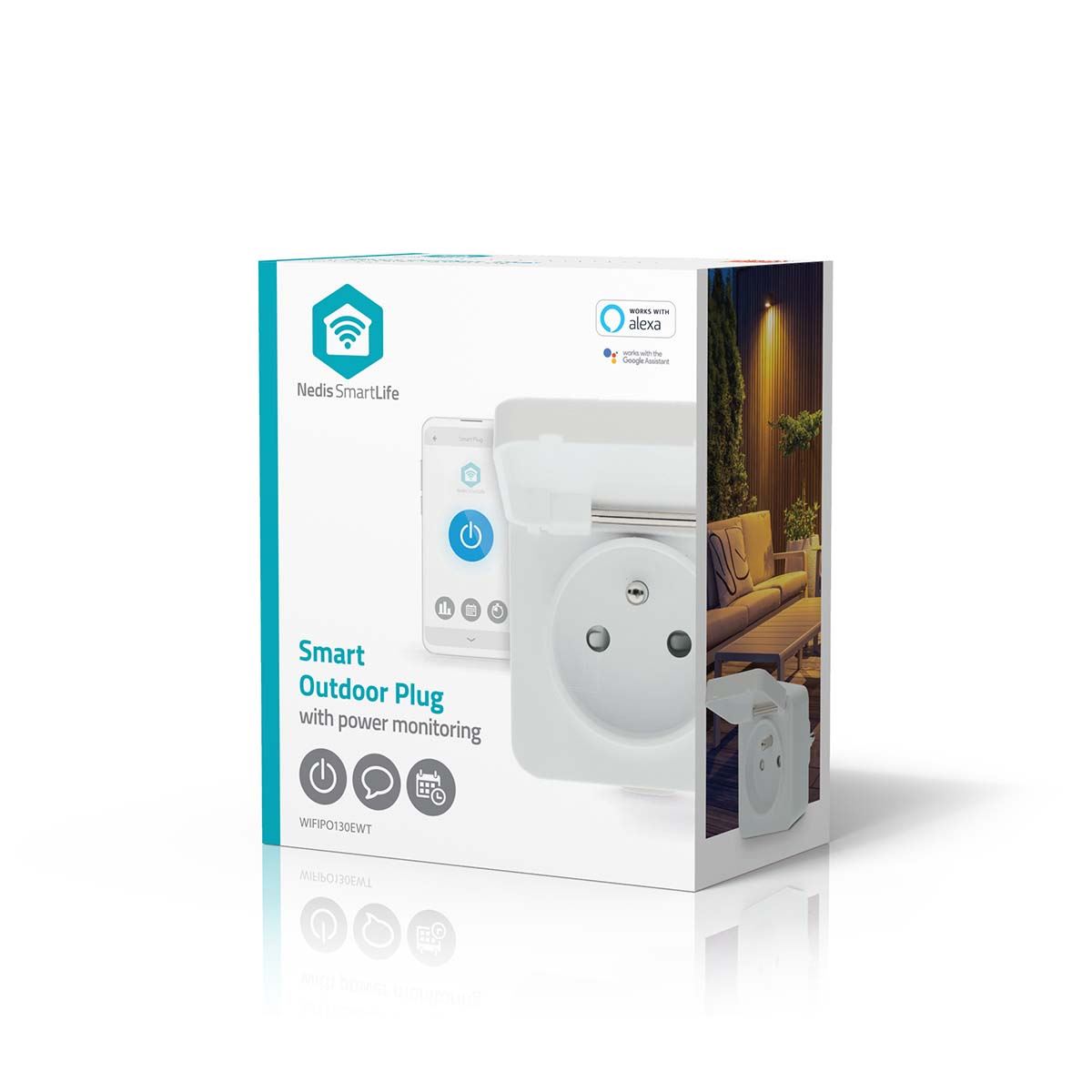 Nedis SmartLife Smart Plug | Wi-Fi | IP44 | Power meter | 3680 W | Schuko Type E (CEE 7/6) | -25 - 55 °C | Android™ / IOS | Grey / White | 1 pcs
