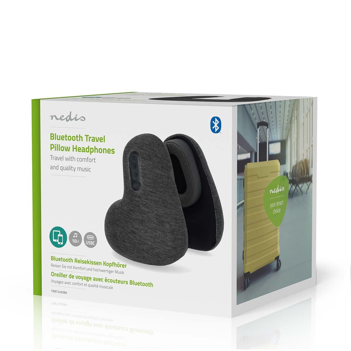 Nedis Wireless Over-Ear Headphones | Travel pillow | Maximum battery play time: 11 hrs | Built-in microphone | Press Control | Voice control support | Volume control | Anthracite