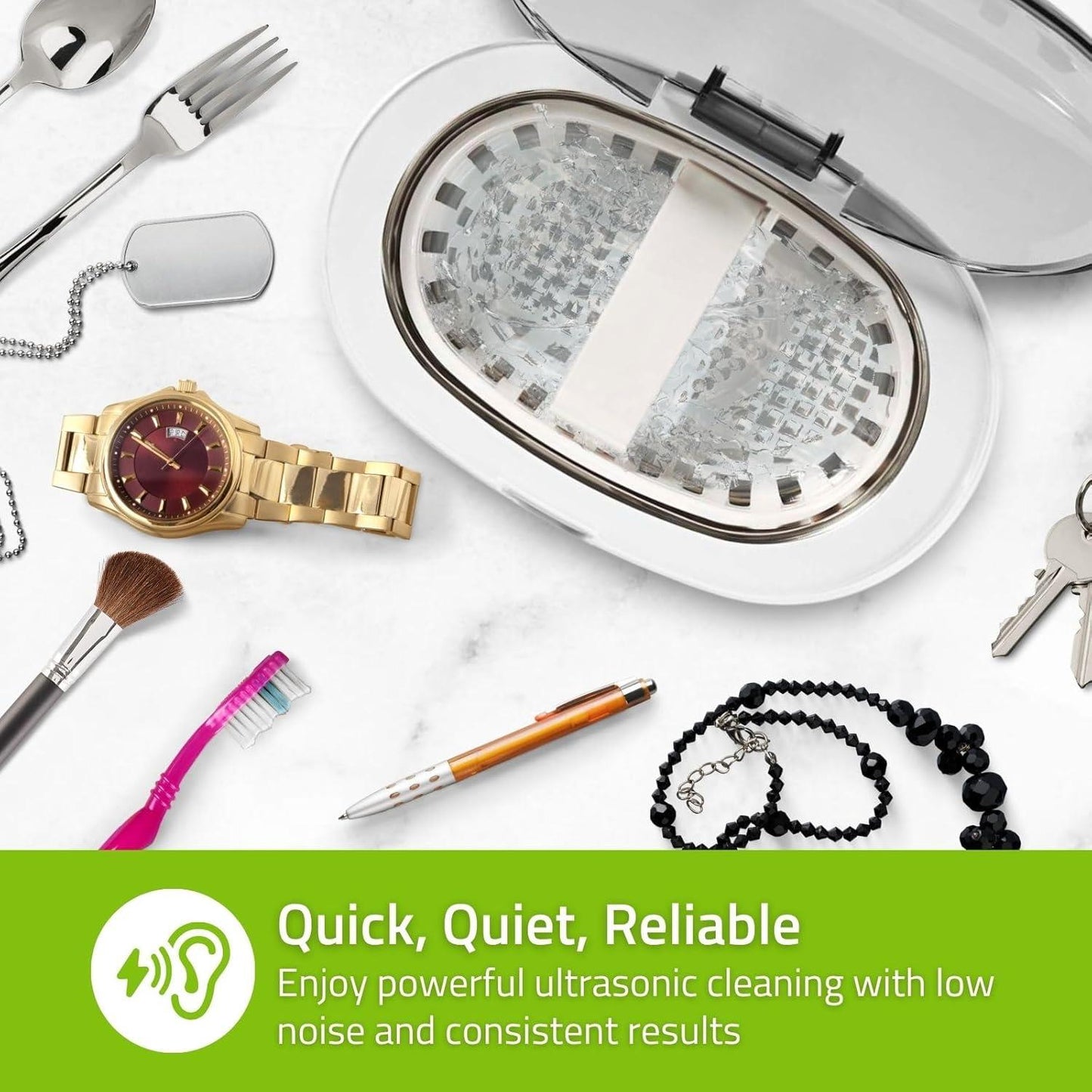 Nedis Ultrasonic Jewellery Cleaner | Mains Powered | 230 V AC 50 Hz | Euro / Type-C (CEE 7/16) | White | Plastic