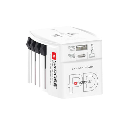 Skross SKR1302976 | Travel Adapter 2-pole world travel adapter with integrated Dual USB Charger (1x USB C & 1 x USB) 65 Watt Power Delivery