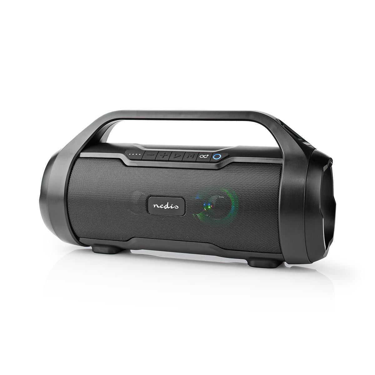 Nedis Bluetooth® Party Boombox | 6 hrs | 2.0 | 60 W | Media playback: AUX / Micro SD / USB | IPX5 | Linkable | Carrying handle | Party lights | Black