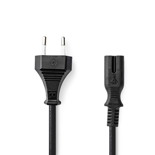 Nedis Power Cable | Euro Male | IEC-320-C7 | Straight | Straight | Nickel Plated | 1.00 m | Flat | PVC | Black | Label