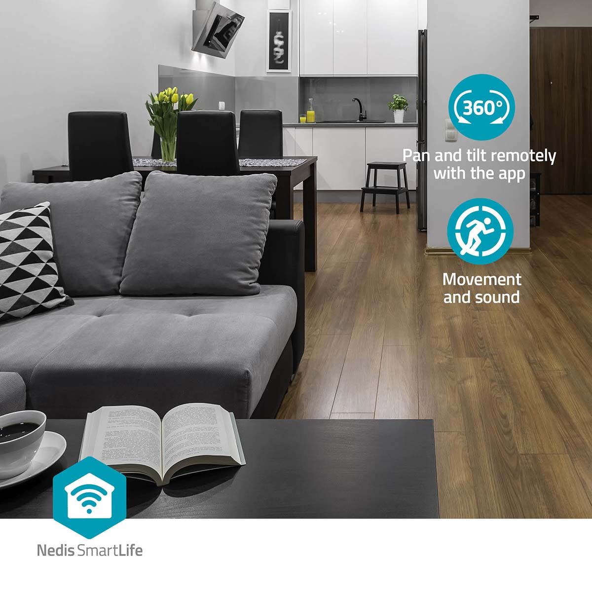Nedis SmartLife Indoor Camera | Wi-Fi | Full HD 1080p | Pan tilt | Cloud Storage (optional) / microSD (not included) | With motion sensor | Night vision | Dark Grey / White