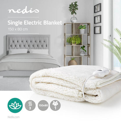 Nedis Electric Blanket | Underblanket | 1 Person | 150 x 80 cm | 3 Heat Settings | Washable | Overheating protection | Polyester / Synthetic