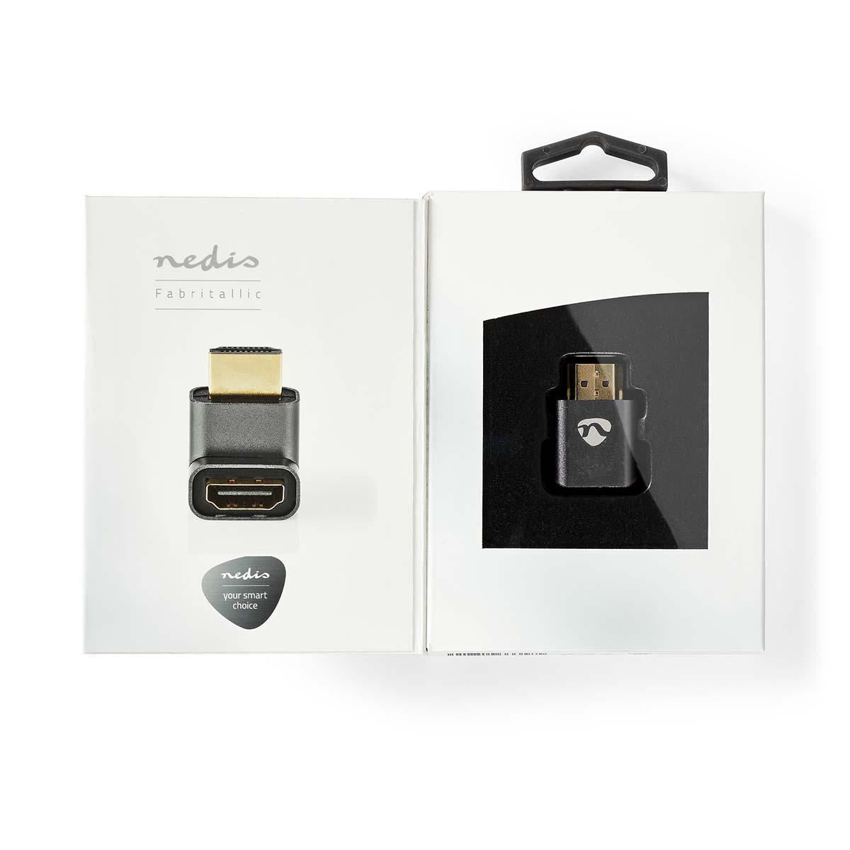 Nedis HDMI™ Adapter | HDMI™ Connector / HDMI™ Male | HDMI™ Output | Gold Plated | Angled 270° | Aluminium | Gun Metal Grey | 1 pcs | Cover Window Box