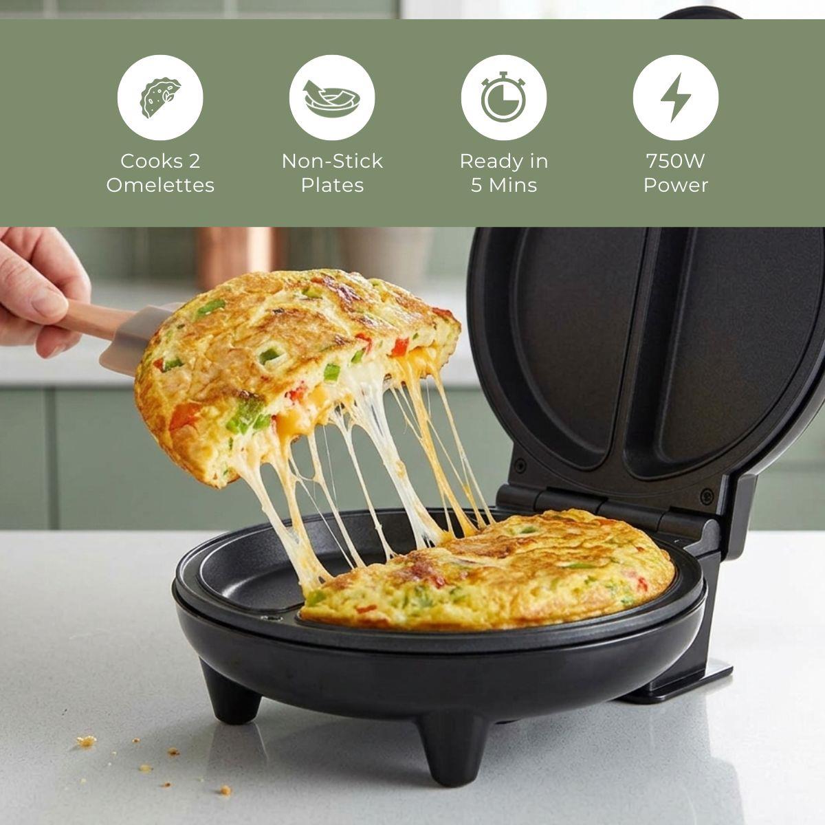 MELISSA Omelet Maker | Makes 2 Omlets at one Time | 750W | Black