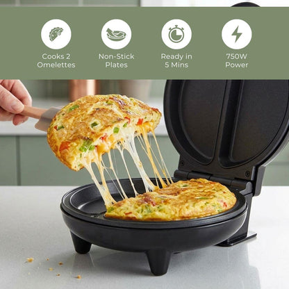 MELISSA Omelet Maker | Makes 2 Omlets at one Time | 750W | Black