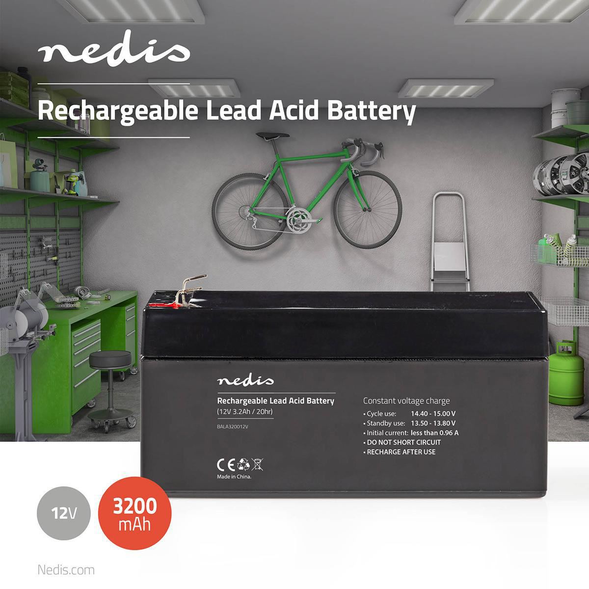 Nedis Battery | Lead-Acid | Rechargeable | 12 V | 3200 mAh