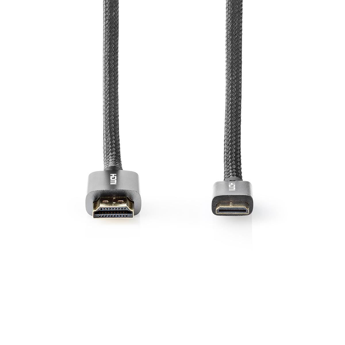 Nedis High Speed HDMI™ Cable with Ethernet | HDMI™ Connector | HDMI™ Mini Connector | 4K@60Hz | 18 Gbps | 2.00 m | Round | Cotton | Anthracite / Gun Metal Grey | Cover Window Box