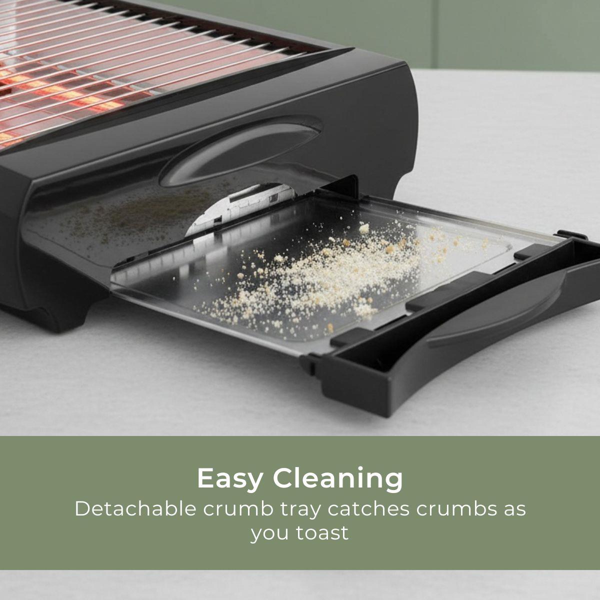 MELISSA Flat Bed Toaster | Removable Crumb Tray | Auto Off | Buzzer | 600W | Black