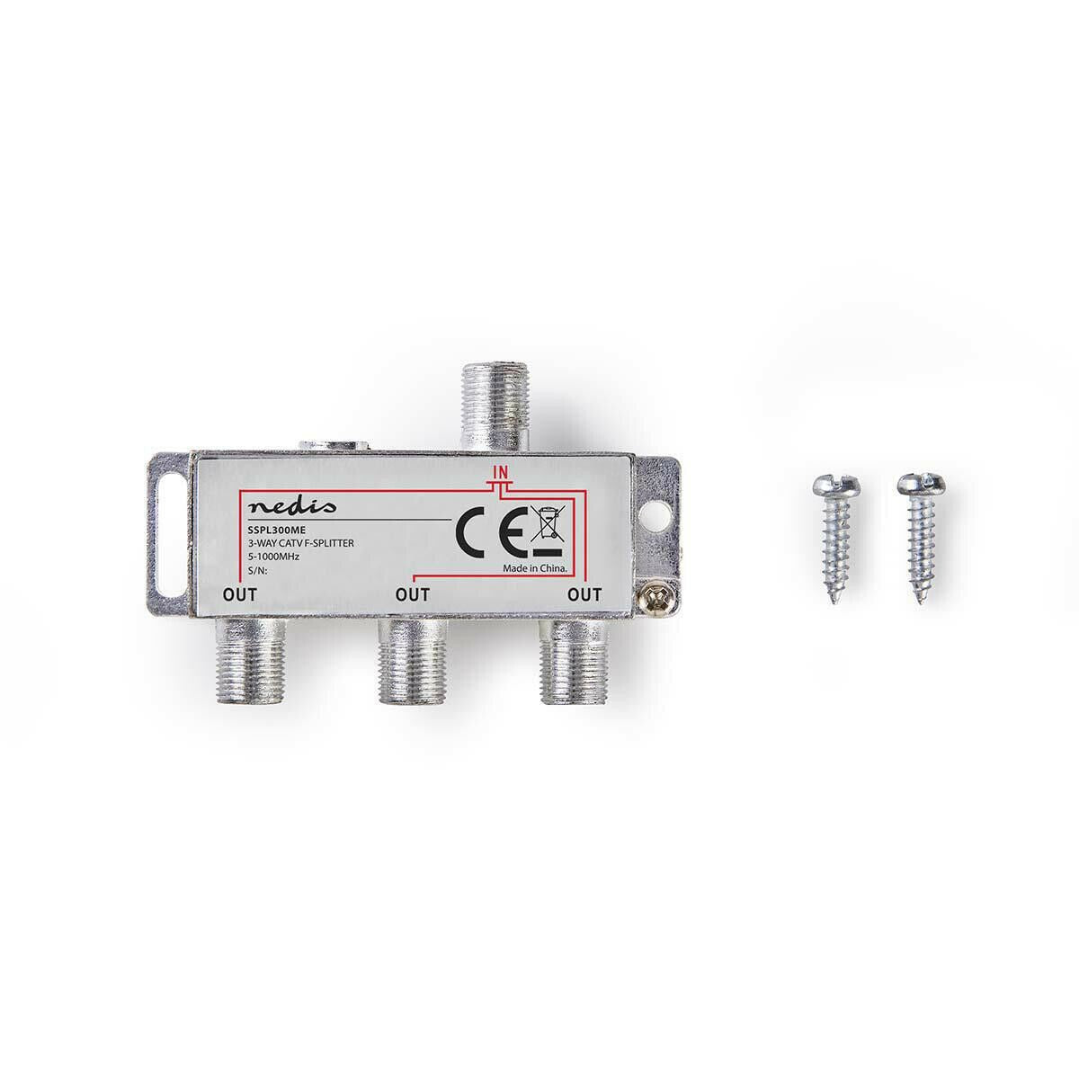 Nedis CATV Splitter | 5 - 1000 MHz | Insertion loss: 6.8 dB | Number of outputs: 3 | 75 Ohm | Zinc Alloy