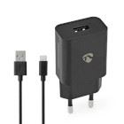Nedis Wall Charger | 12 W | Quick charge feature | 1x 2.1 A | Number of outputs: 1 | USB-A | Micro USB (Loose) Cable | 1.00 m | Single Voltage Output | Black