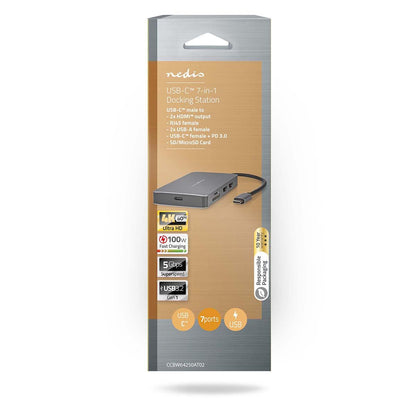 Nedis USB Multi-Port Adapter | USB 3.2 Gen 1 | USB-C™ Male | Micro SD / RJ45 Female / SD / USB-C™ Female / 2x HDMI™ / 2x USB-A Female | 5 Gbps | 0.20 m | Round | Gold Plated | PVC | Anthracite | Box