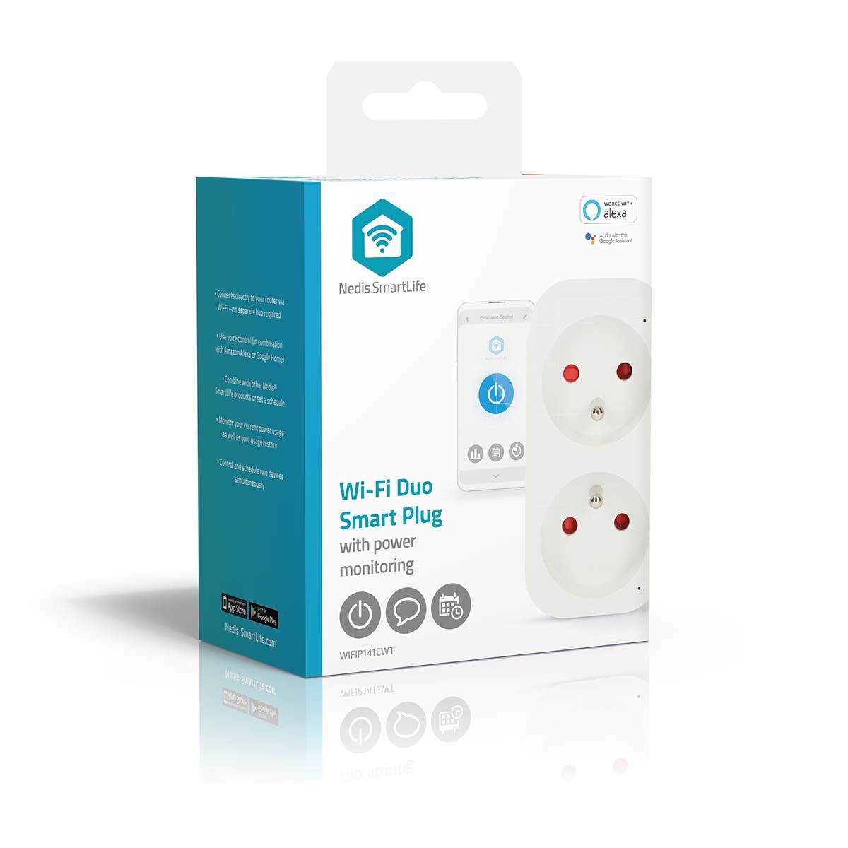 Nedis SmartLife Smart Plug | Wi-Fi | IP21 | Power meter | 3680 W | Type E (CEE 7/6) | 0 - 55 °C | Android™ / IOS | 2-Way | White | 1 pcs