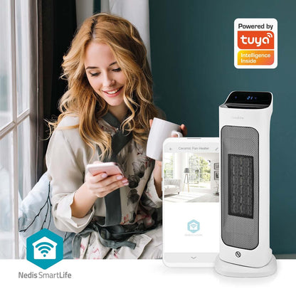 Nedis SmartLife Ceramic PTC Fan Heater | Wi-Fi | 2000 W | 2 Heat Settings | Oscillation | Display | 10 - 49 °C | Android™ / IOS | White