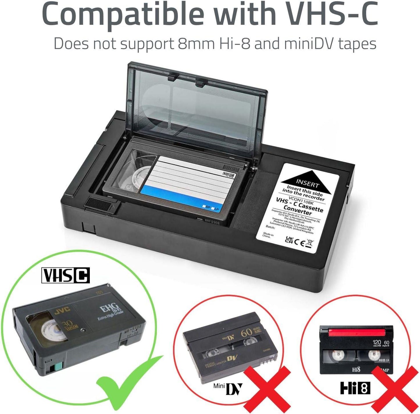 Nedis VHS Converter | Conversion: VHS-C to VHS | Plug and play | Black