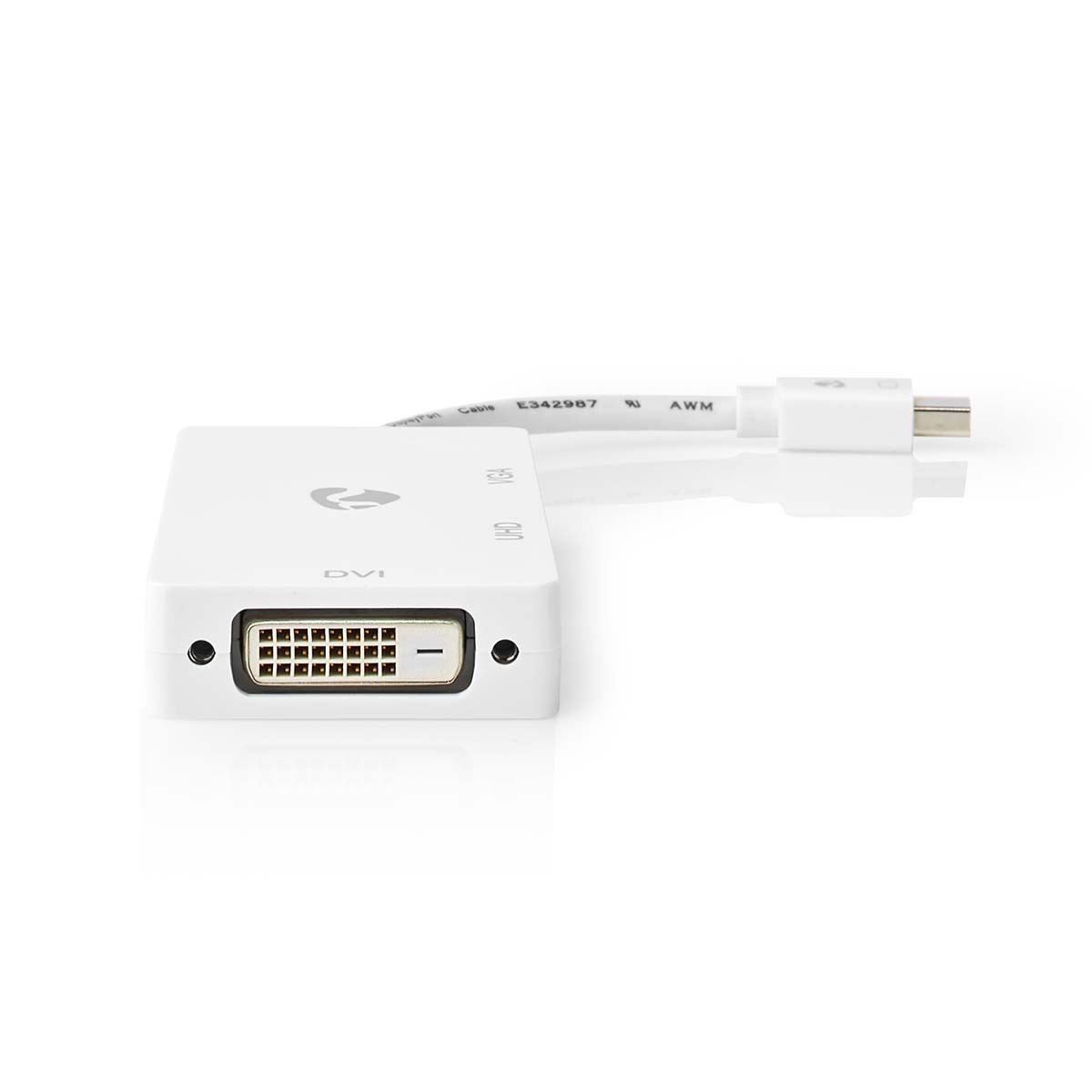 Nedis CCGB37466WT02 | DisplayPort Adapter | Mini DisplayPort Male | DVI-D 24+1-Pin Female / HDMI™ Output / VGA Female | 4K@60Hz | Nickel Plated | Switchable | 0.20 m | Round | ABS | ABS | White | Box