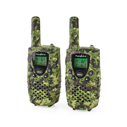 Nedis Walkie-Talkie Set | 2 Handsets | Up to 8 km | Frequency channels: 8 | PTT / VOX | up to 2.5 Hours | Headphone output | 2 Headsets | Travel case included | Green