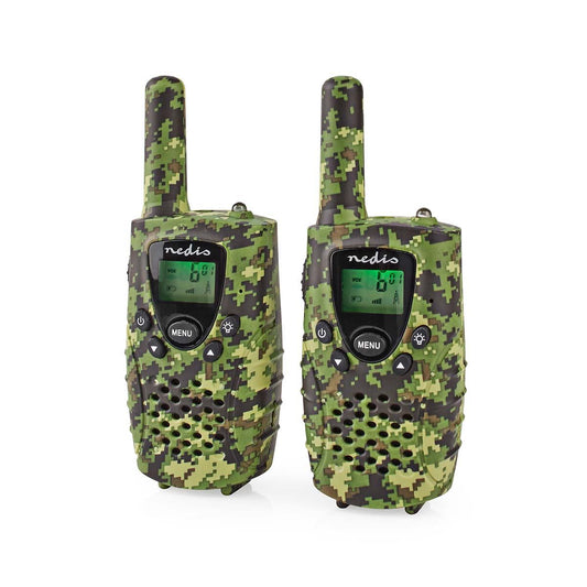 Nedis Walkie-Talkie Set | 2 Handsets | Up to 8 km | Frequency channels: 8 | PTT / VOX | up to 2.5 Hours | Headphone output | 2 Headsets | Travel case included | Green