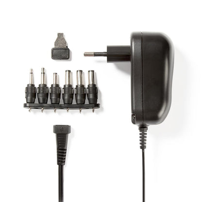 Nedis Universal EU AC Power Adapter | 12 W | 3 - 12 V DC | 1.80 m | 2.0 A | 6 plug(s) | Black
