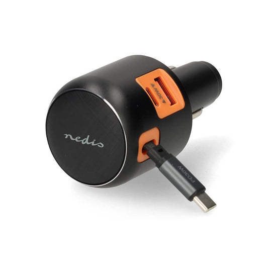 Nedis Car Charger | 60 W | 2.4 / 3.0 A | Number of outputs: 3 | Port type: USB-A / USB-C™ | USB-C™ Retractable Cable | 0.70 m | Automatic Voltage Selection