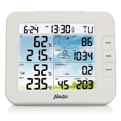Alecto WS5400 | 8-in-1 Wi-Fi Smart Weather Station | Indoor and Outdoor Temperature, Forecast, Wind, Pressure, Humidity, Rain & More | Outside Wireless sensor | Application | Grey