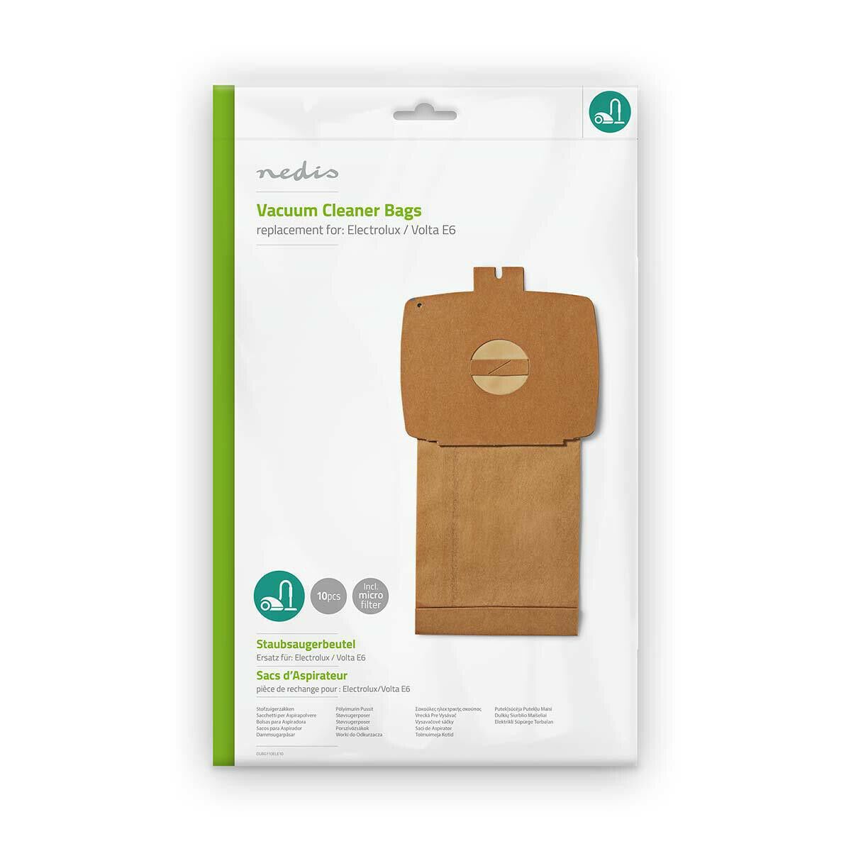 Nedis DUBG110ELE10 | Vacuum Cleaner Bag | 10 pcs | Paper | Most sold for: Electrolux | Brown
