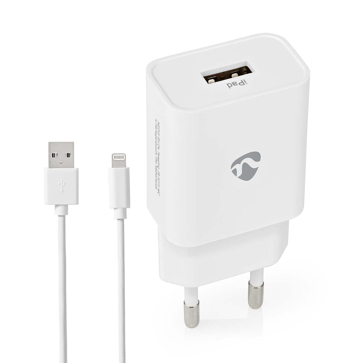 Nedis Wall Charger | 12 W | Quick charge feature | 1x 2.4 A | Number of outputs: 1 | USB-A | Lightning 8-Pin (Loose) Cable | 1.00 m | Single Voltage Output | White